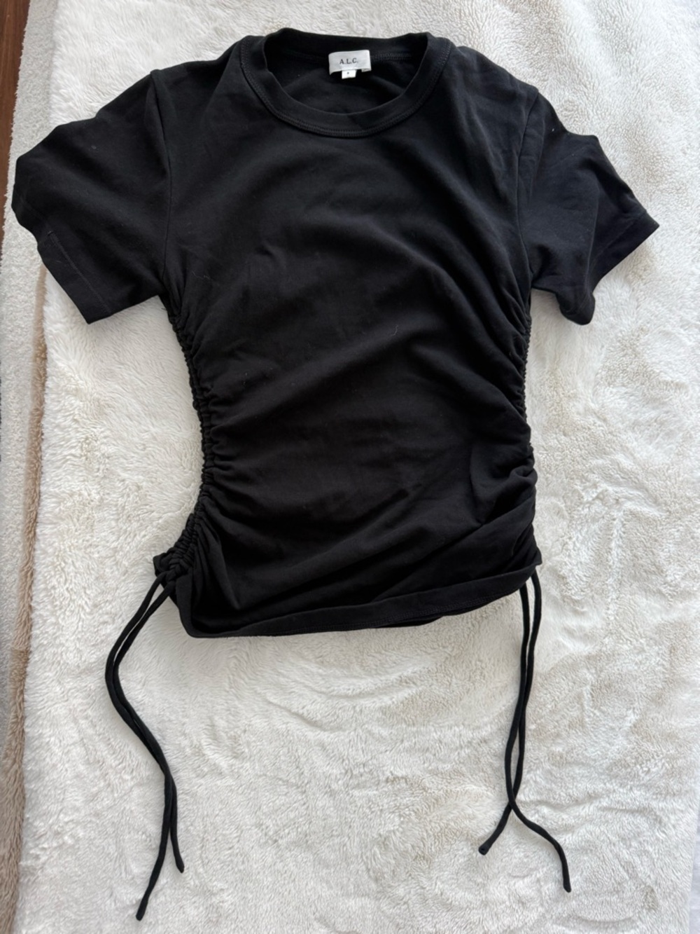 A.L.C. Black Short Sleeve Side-Ruched Tie Tee